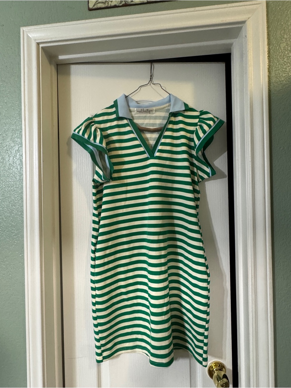 Green and White Striped Women's Polo Dress